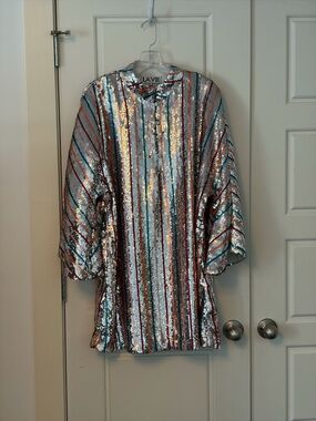 LaVie Style House Silver Multicolor Sequin Stripe Mini Dress